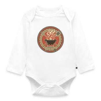 Retro BBQ Grill Flames Badge - Organic Longsleeve Baby Bodysuit - white - Front