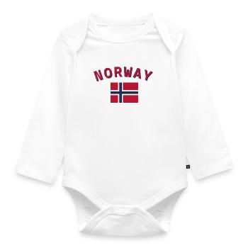 Norway Curved Text with Flag - Organic Longsleeve Baby Bodysuit - white - Front