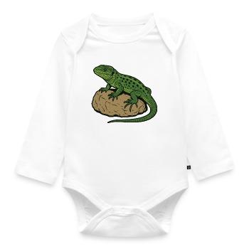 Lizard on stone - Organic Longsleeve Baby Bodysuit - white - Front