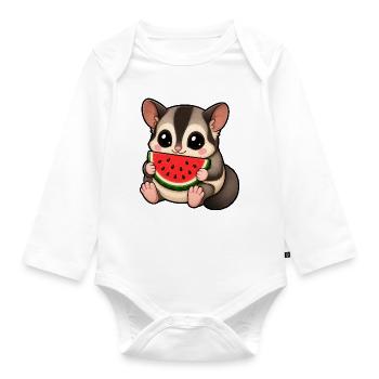Zuckerglider Cartoon Süß Tier Melone Sommer - Baby Bio-Langarm-Body - Weiß - Vorne