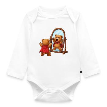 Brave bear hero in the mirror - Organic Longsleeve Baby Bodysuit - white - Front