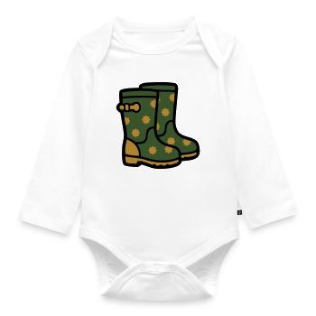 Rubber boots Gardening Muddy weather Rain - Organic Longsleeve Baby Bodysuit - white - Front