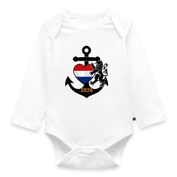 Herz der Niederlande 2026 Anchor Dragon - Baby Bio-Langarm-Body - Weiß - Vorne
