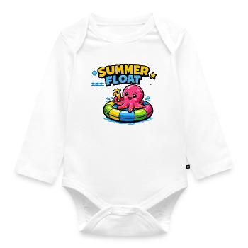 Summer raft Octopus on swimming pool ring - Organic Longsleeve Baby Bodysuit - white - Front