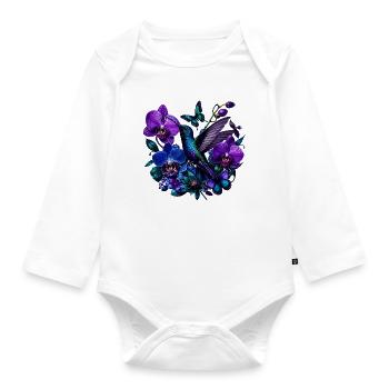 Colibri dans le royaume des orchidées - Body Bébé bio manches longues - blanc - Devant