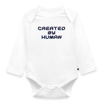 Created By Human Retro Glitch Saying - Organic Longsleeve Baby Bodysuit - white - Front