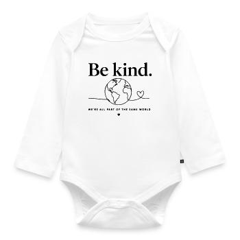 Be Kind Weltkugel Design - We're All One World - Baby Bio-Langarm-Body - Weiß - Vorne
