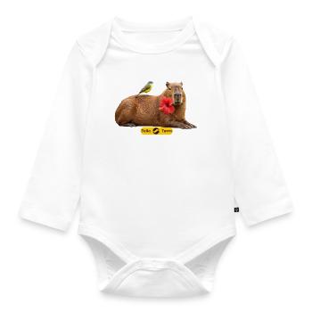 Capybara Tropical Hibiscus - Organic Longsleeve Baby Bodysuit - white - Front