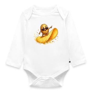 Chipsheld: Sun Snack Surf - Organic Longsleeve Baby Bodysuit - white - Front