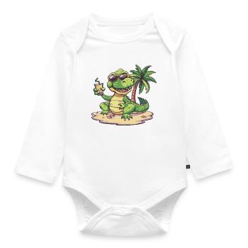Alligator Summer Palm Tree - Organic Longsleeve Baby Bodysuit - white - Front