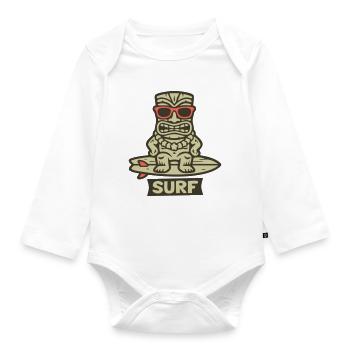Tiki Figur Surfbrett Surfen Hawaii Strandbar - Baby Bio-Langarm-Body - Weiß - Vorne