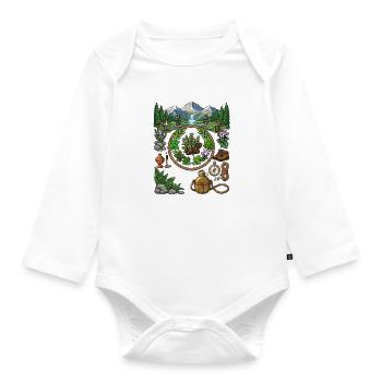 Vintage Pixel Art Wandern Vorteil & Naturerkundung - Baby Bio-Langarm-Body - Weiß - Vorne