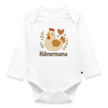 Hühnermama Fröhliche Henne - Baby Bio-Langarm-Body - Weiß - Vorne