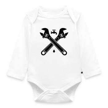 Plumber Pipe Wrenches Faucet - Organic Longsleeve Baby Bodysuit - white - Front