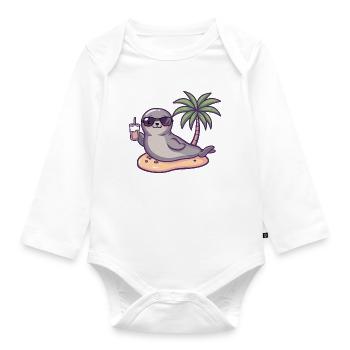 Seal Summer Holiday - Organic Longsleeve Baby Bodysuit - white - Front