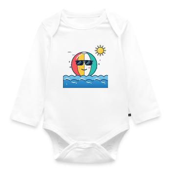 Strandkugel mit Sonnenbrille - Baby Bio-Langarm-Body - Weiß - Vorne