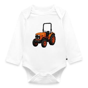 Orange tractor front view - Organic Longsleeve Baby Bodysuit - white - Front