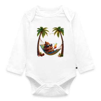 Poop in a Tropical Hammock - Organic Longsleeve Baby Bodysuit - white - Front