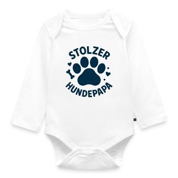Stolzer Hundepapa Pfoten Logo - Baby Bio-Langarm-Body - Weiß - Vorne
