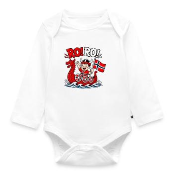 Ro Ro Funny Norway Viking Cartoon Kids Norwegian - Organic Longsleeve Baby Bodysuit - white - Front