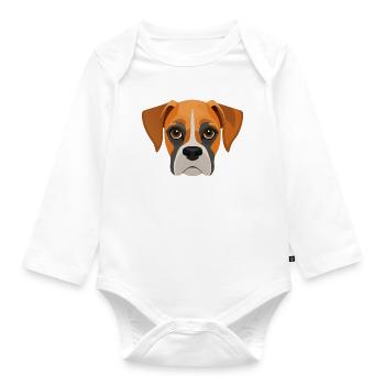 Boxerhund - Baby Bio-Langarm-Body - Weiß - Vorne