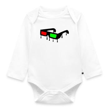 3d_brille2 - Organic Longsleeve Baby Bodysuit - white - Front