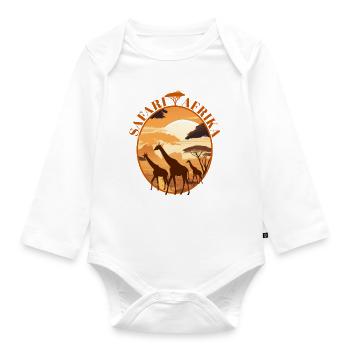 Savannen-Sonnenuntergang Giraffen Silhouette - Baby Bio-Langarm-Body - Weiß - Vorne