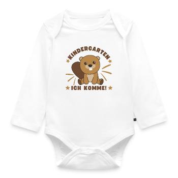 Kindergarten Ich Komme Kindergartenkind Biber - Baby Bio-Langarm-Body - Weiß - Vorne