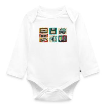 Rétro Tech Pop : cassette et TV des années 80 - Body Bébé bio manches longues - blanc - Devant