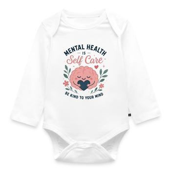 Mental Health is Self Care Illustration - Organic Longsleeve Baby Bodysuit - white - Front