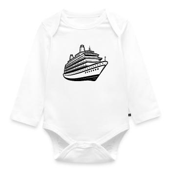 Cruise Ship Outline - Organic Longsleeve Baby Bodysuit - white - Front