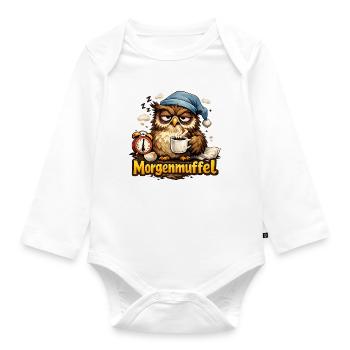 Morgenmuffel Eule mit Kaffee - Baby Bio-Langarm-Body - Weiß - Vorne