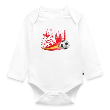 Spain Football Fan Design – Red Yellow with Football - Organic Longsleeve Baby Bodysuit - white - Front