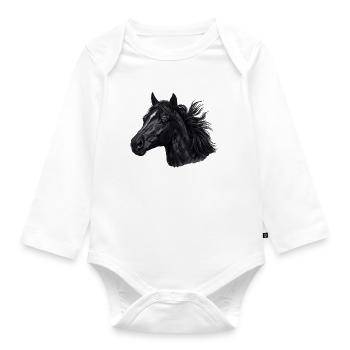 Black Horse Portrait - Organic Longsleeve Baby Bodysuit - white - Front