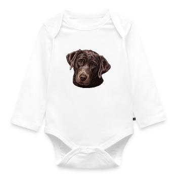 Labrador head in warm brown tone - Organic Longsleeve Baby Bodysuit - white - Front