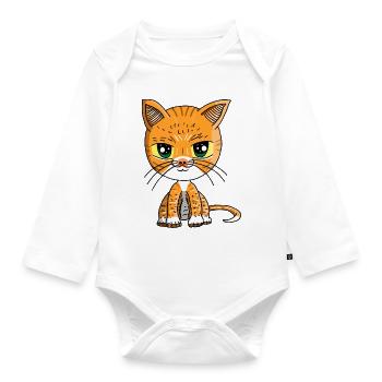 Lustige Katze, illustriert im Anime Stil - Baby Bio-Langarm-Body - Weiß - Vorne