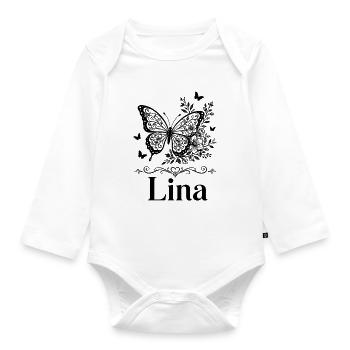 Lina First Name Butterfly Floral Gift - Organic Longsleeve Baby Bodysuit - white - Front