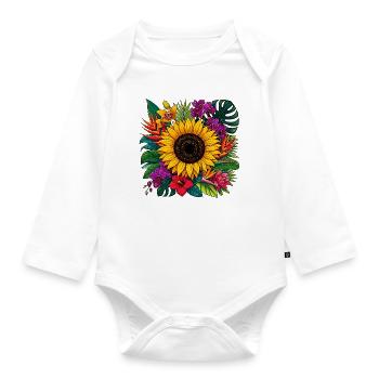 Fleur tropicale de tournesol - Body Bébé bio manches longues - blanc - Devant