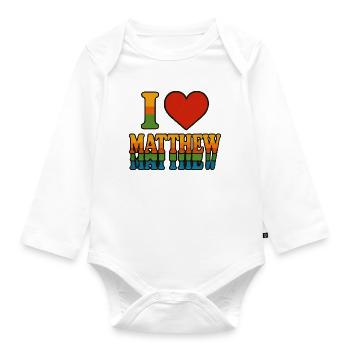 Ich liebe Matthew Rainbow Retro - Baby Bio-Langarm-Body - Weiß - Vorne