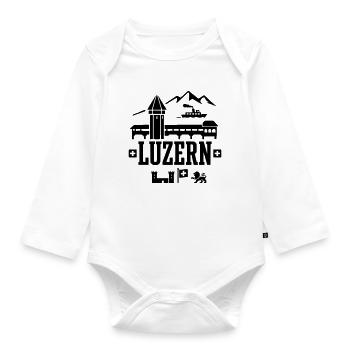 Lucerne Landmark – Chapel Bridge & Water Tower - Organic Longsleeve Baby Bodysuit - white - Front