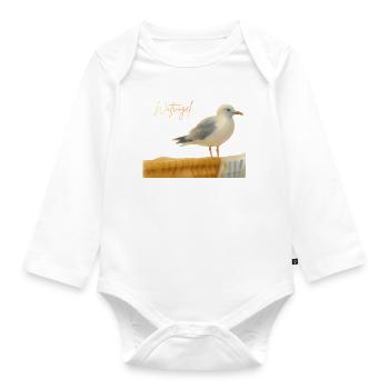 Wattvogel Nordsee Möwe auf Strandkorb Ostsee  - Baby Bio-Langarm-Body - Weiß - Vorne
