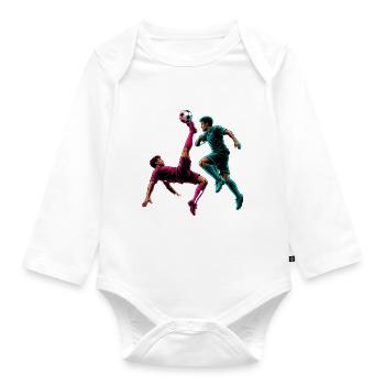 Soccer Overhead Kick Neon Comic Player - Organic Longsleeve Baby Bodysuit - white - Front
