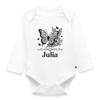 Julia First Name Butterfly Floral Gift - Organic Longsleeve Baby Bodysuit - white - Front