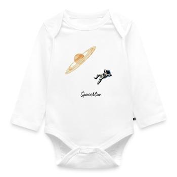 SpaceMan - Minimalist Astronaut & Planet Graphic - Organic Longsleeve Baby Bodysuit - white - Front