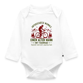 Unterschätze niemals alten Mann am Fahrrad - Baby Bio-Langarm-Body - Weiß - Vorne