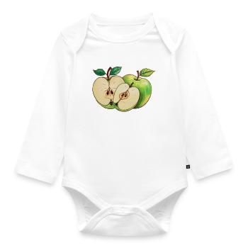 Grüne Apfelhälften Schnittbild Früchte Motiv - Baby Bio-Langarm-Body - Weiß - Vorne