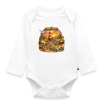 Ameland Beach Coast: Seals and Lighthouse - Organic Longsleeve Baby Bodysuit - white - Front