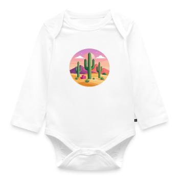 Green Cacti in the Desert – 70s Design - Organic Longsleeve Baby Bodysuit - white - Front