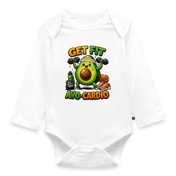 Avo-Cardio – Training Avocado - Organic Longsleeve Baby Bodysuit - white - Front