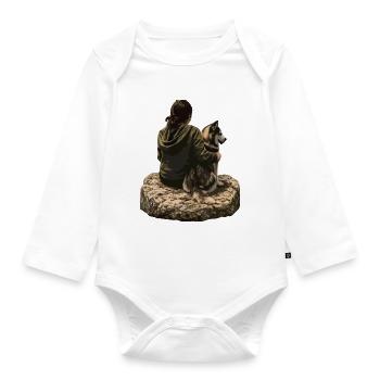 Resting Together on Rock with Husky - Organic Longsleeve Baby Bodysuit - white - Front